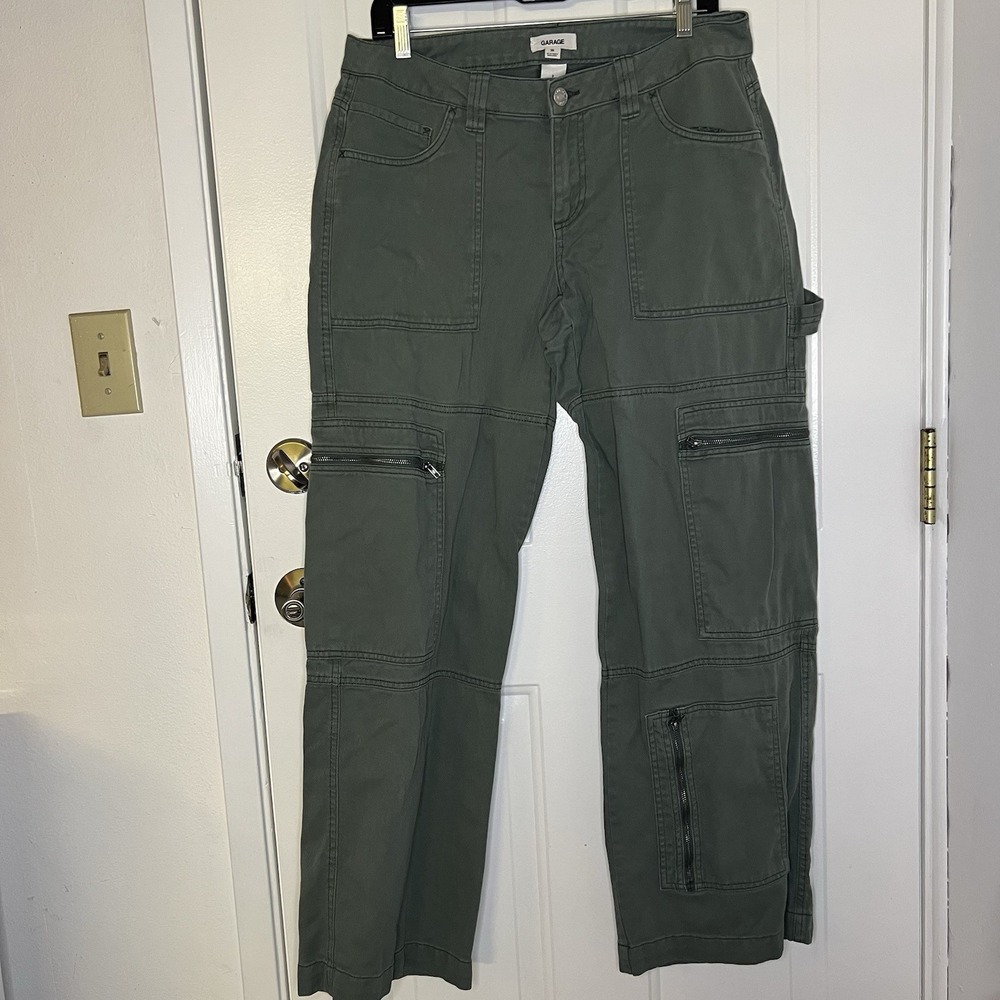 Garage Women's Utility Cargo Pants Low Rise Straight Leg Olive Green Size 9
